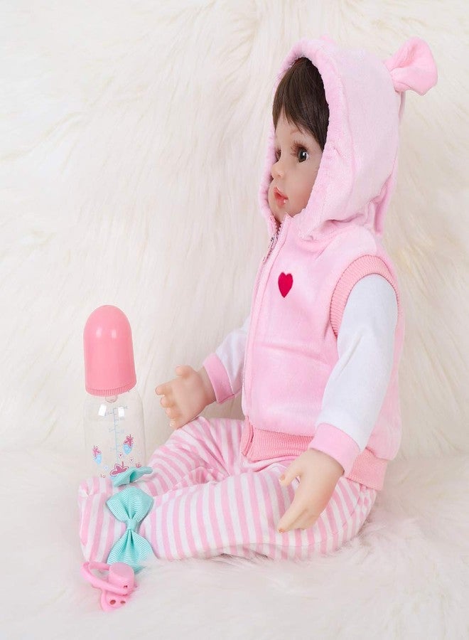 ENADOLL Lifelike Reborn Baby Dolls - Realistic Baby Doll 16 inch Newborn Girl Doll with Feeding Accessories Gift Set (Pink Vest) - Image 3